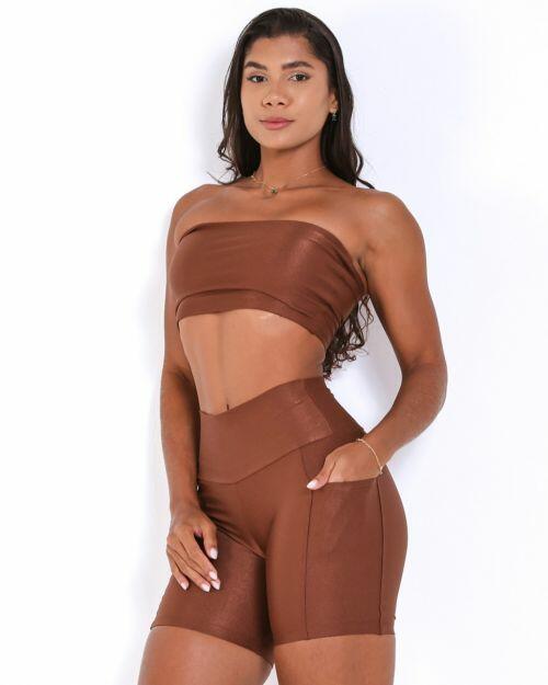 Conjunto Short Bolso Duplo Compressão + Top Faixa