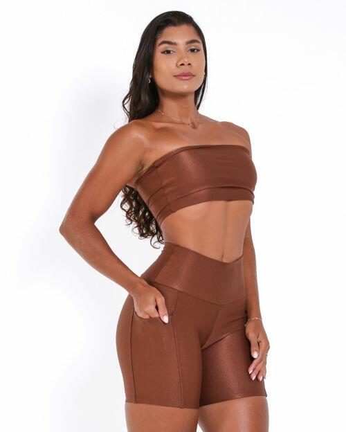 Conjunto Short Bolso Duplo Compressão + Top Faixa