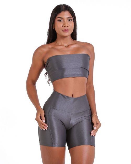 Conjunto Short Bolso Duplo Compressão + Top Faixa