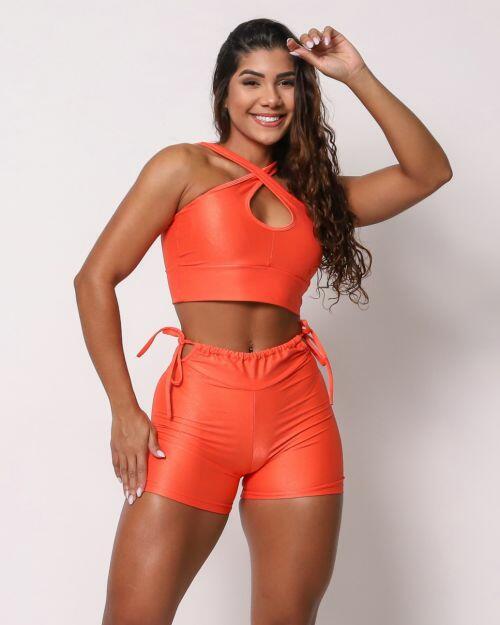 Conjunto Short Empina Ajuste Compress�o + Top Cruzado
