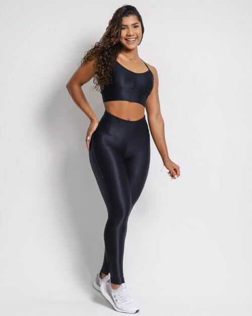 Conjunto Calça Legging Empina Vivo Cós Reto Compressão + Top Búzios