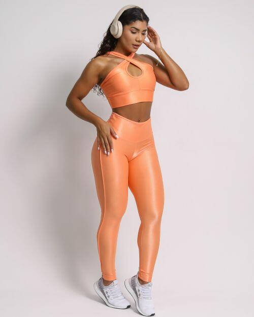Conjunto Calça Legging Empina Vivo Cós Reto Compressão + Top Cruzado