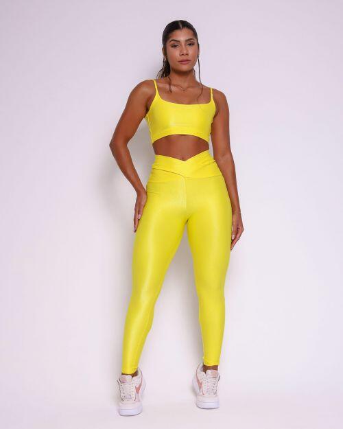 Conjunto Calça Legging Básica Cós Cruzado Compressão + Top Bruna