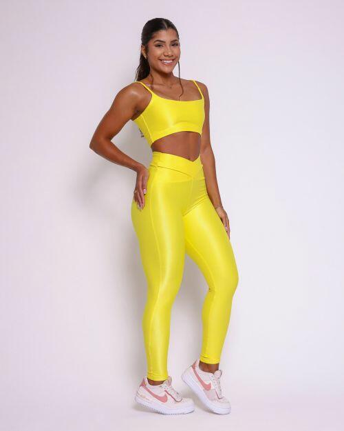 Conjunto Calça Legging Básica Cós Cruzado Compressão + Top Bruna