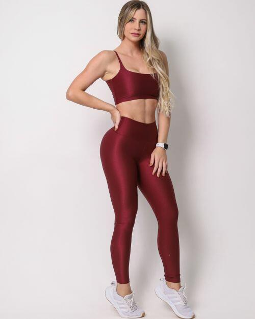 Conjunto Calça Legging Básica Cós Cruzado Compressão + Top Bruna