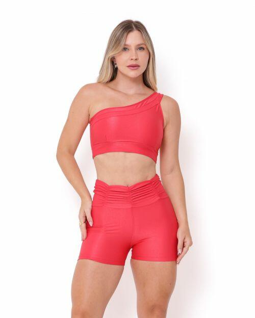 Conjunto Short Básico Cós Franzido Compressão + Top Paloma