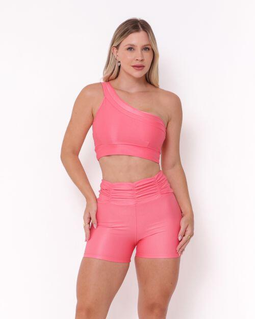 Conjunto Short Básico Cós Franzido Compressão + Top Paloma