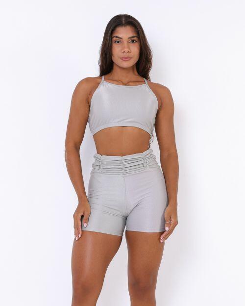 Conjunto Short Básico Cós Franzido Compressão + Top Paula