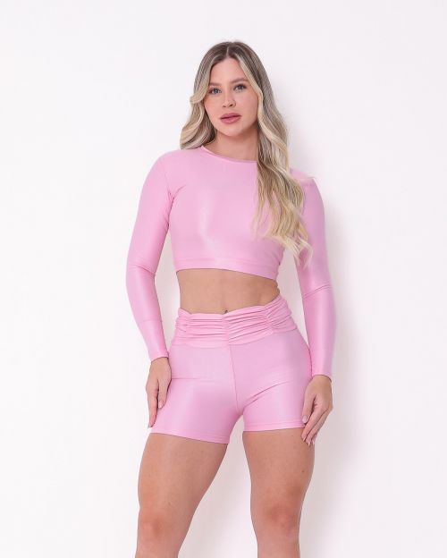 Conjunto Short Básico Cós Franzido Compressão + Top Maria