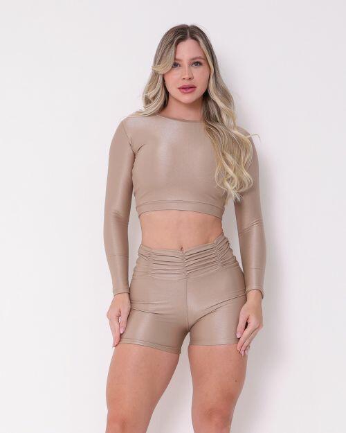 Conjunto Short Básico Cós Franzido Compressão + Top Maria