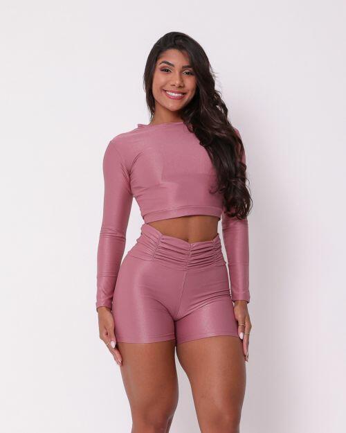 Conjunto Short Básico Cós Franzido Compressão + Top Maria