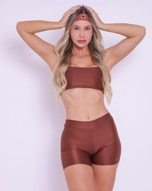 Conjunto Short Básico Cós Fino Compressão + Top Ju