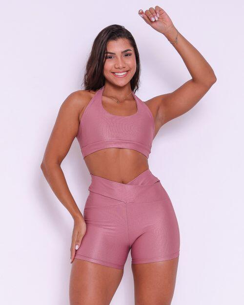 Conjunto Short Básico Cós Cruzado Compressão + Top Jhully