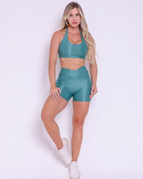 Conjunto Short Básico Cós Cruzado Compressão + Top Jhully
