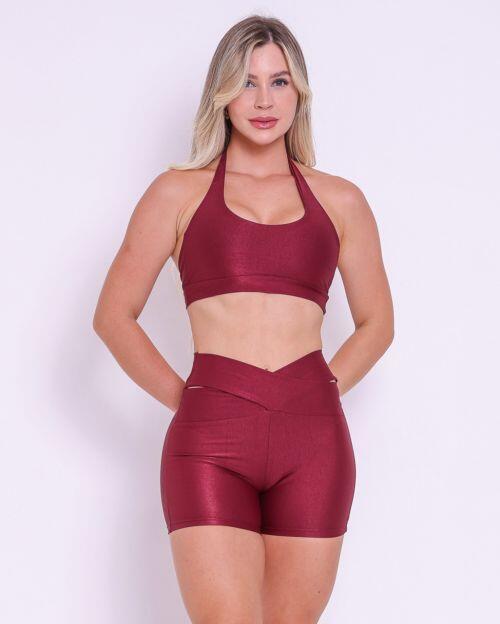 Conjunto Short Básico Cós Cruzado Compressão + Top Jhully