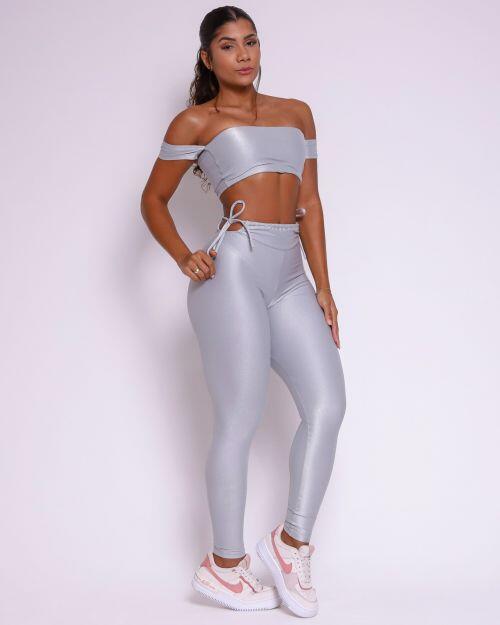 Conjunto Cal�a Empina Ajuste Compress�o + Top Ciganinha