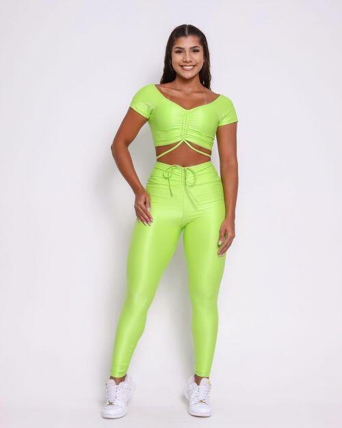 Conjunto Calça Legging Empina Compressão + Top Manguinha