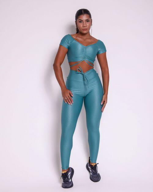 Conjunto Calça Legging Empina Compressão + Top Manguinha