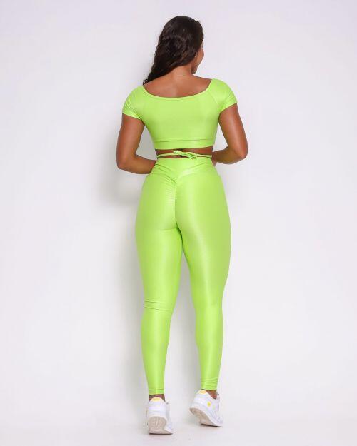 Conjunto Calça Legging Empina Compressão + Top Manguinha