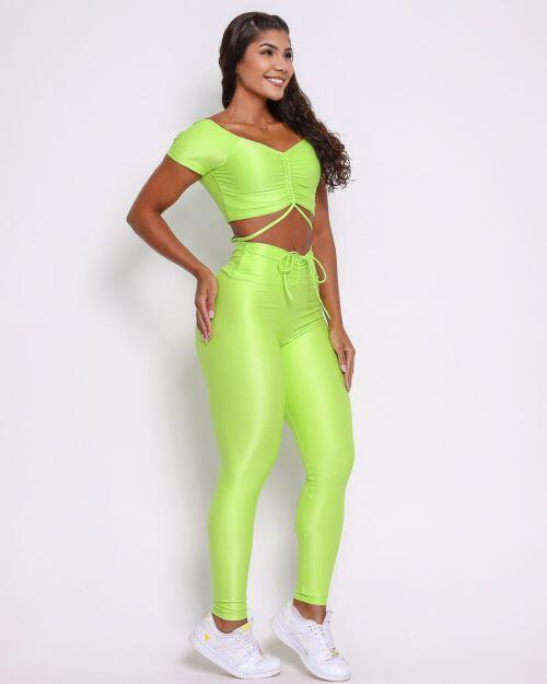 Conjunto Calça Legging Empina Compressão + Top Manguinha