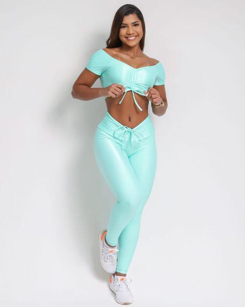 Conjunto Calça Legging Empina Compressão + Top Manguinha