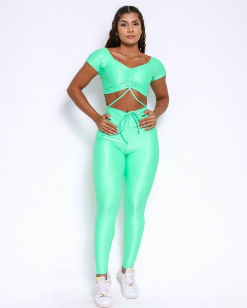Conjunto Calça Legging Empina Compressão + Top Manguinha