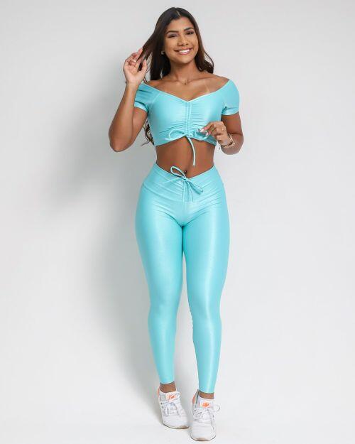 Conjunto Calça Legging Empina Compressão + Top Manguinha