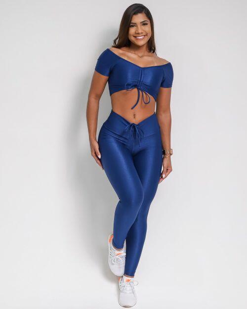 Conjunto Calça Legging Empina Compressão + Top Manguinha