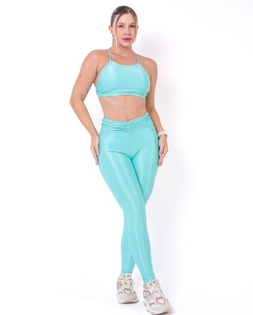 Conjunto Calça Básica Cós Franzido Compressão + Top Paula