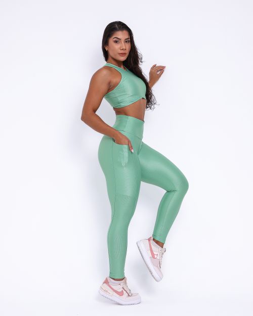 Conjunto Calça Legging Básica Bolso Compressão + Top Sofia