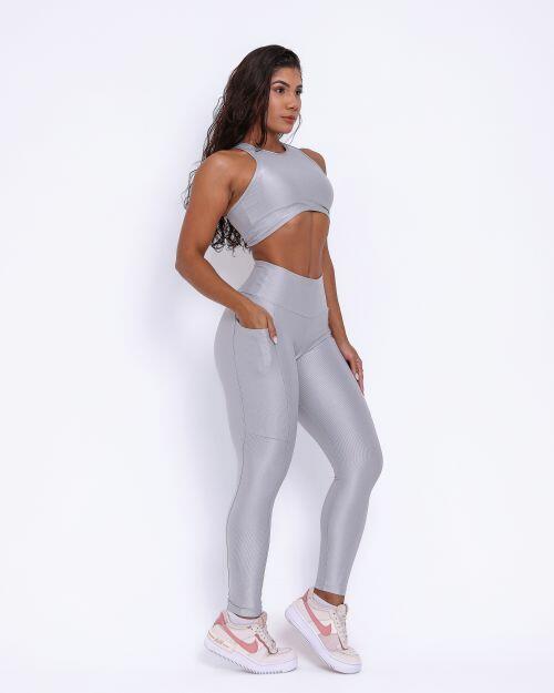 Conjunto Calça Legging Básica Bolso Compressão + Top Sofia