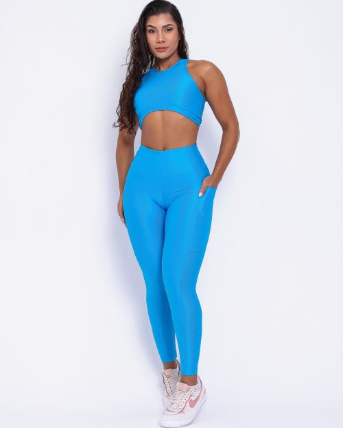 Conjunto Calça Legging Básica Bolso Compressão + Top Sofia