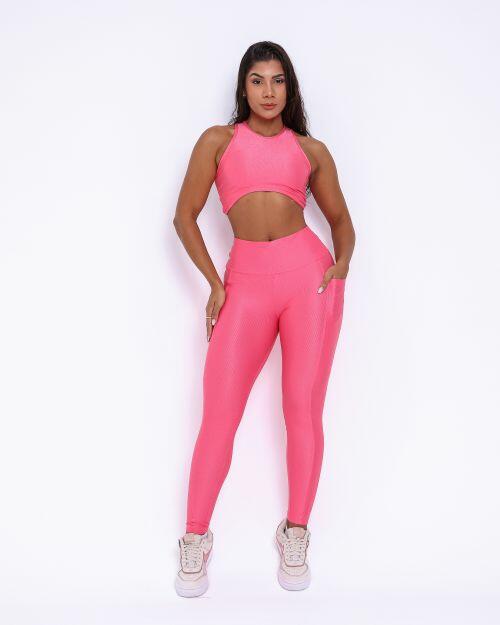 Conjunto Calça Legging Básica Bolso Compressão + Top Sofia