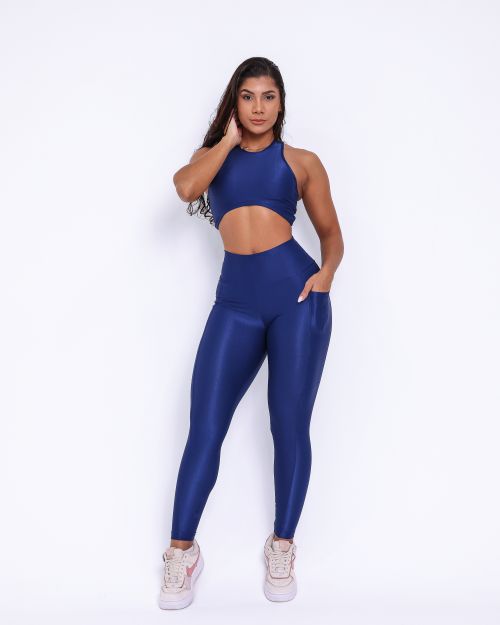 Conjunto Calça Legging Básica Bolso Compressão + Top Sofia