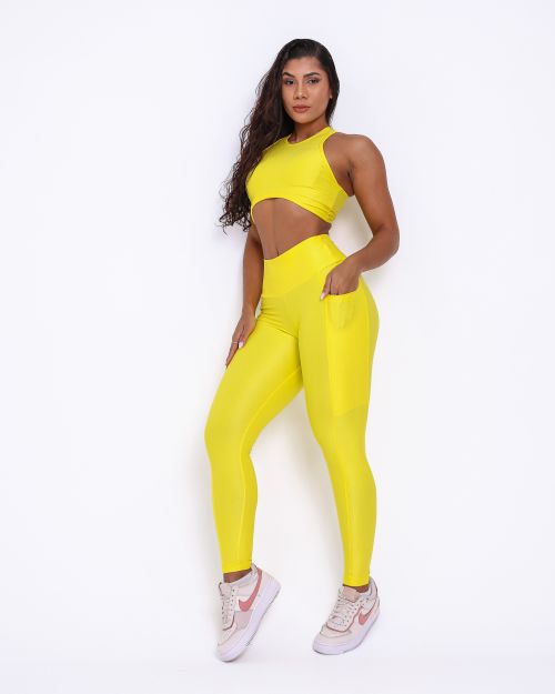 Conjunto Calça Legging Básica Bolso Compressão + Top Sofia