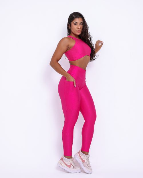 Conjunto Calça Legging Básica Bolso Compressão + Top Sofia