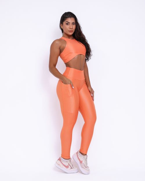 Conjunto Calça Legging Básica Bolso Compressão + Top Sofia