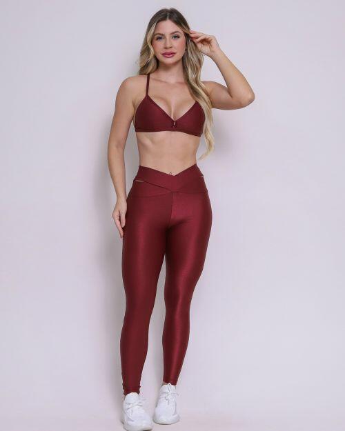 Conjunto Calça Legging Básica Cós Cruzado Compressão + Top Rafa