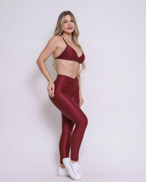 Conjunto Calça Legging Básica Cós Cruzado Compressão + Top Rafa
