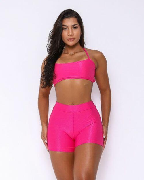 Conjunto Short B�sico C�s Fino Compress�o + Top Bianca
