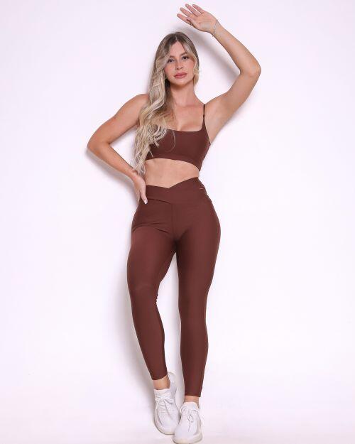 Conjunto Calça Legging Básica Cós Cruzado Light + Top Bruna