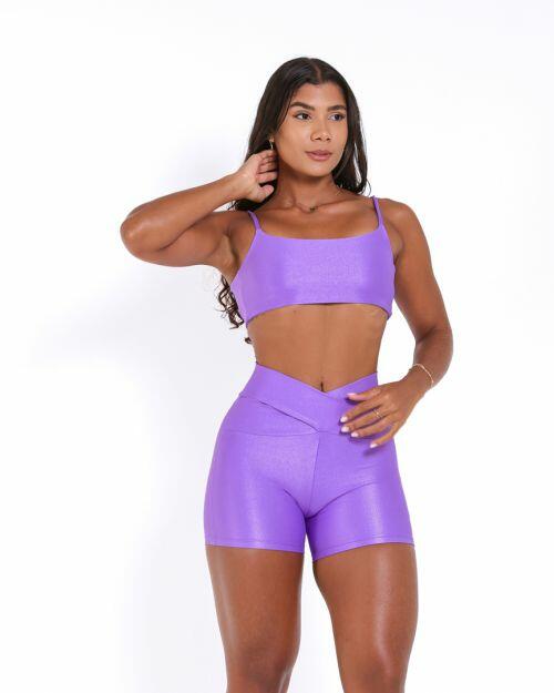 Conjunto Short Básico Cós Cruzado Compressão + Top Ju