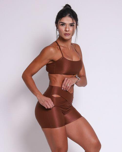 Conjunto Short Básico Cós Cruzado Compressão + Top Bianca