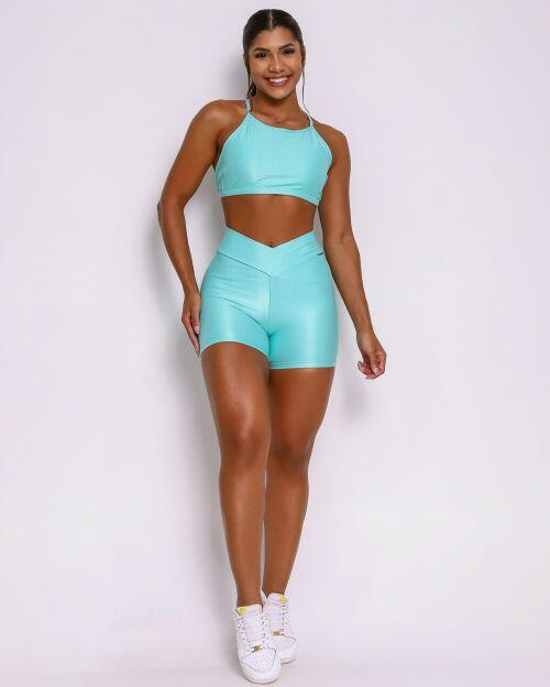 Conjunto Short Básico Cós Cruzado Compressão + Top Paula