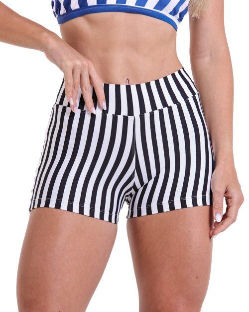 Short Básico Curtinho Listrado Preto/Branco