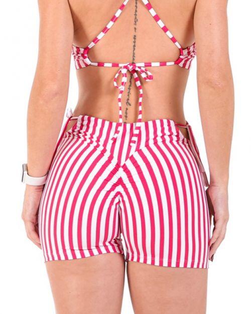 Short Empina Ajuste Listrado Cereja/Branco