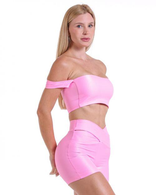 Conjunto Short Básico Cós Cruzado Compressão + Top Ciganinha