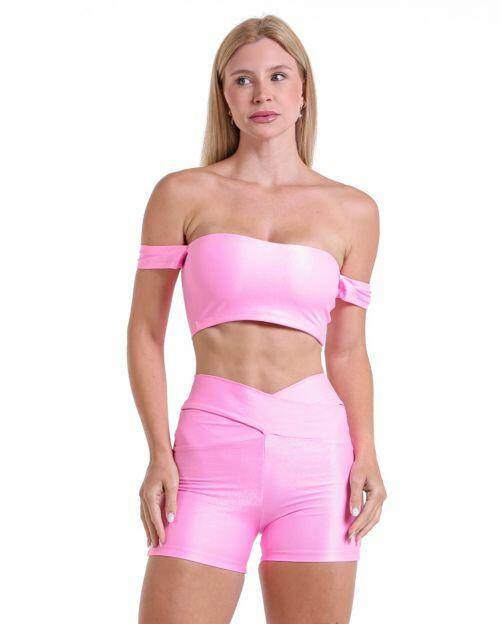 Conjunto Short Básico Cós Cruzado Compressão + Top Ciganinha