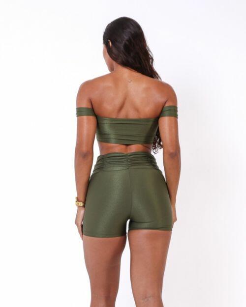 Conjunto Short Básico Cós Franzido Compressão + Top Ciganinha