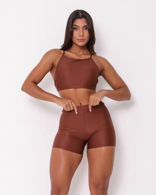 Conjunto Short Básico Cós Fino Compressão + Top Paula